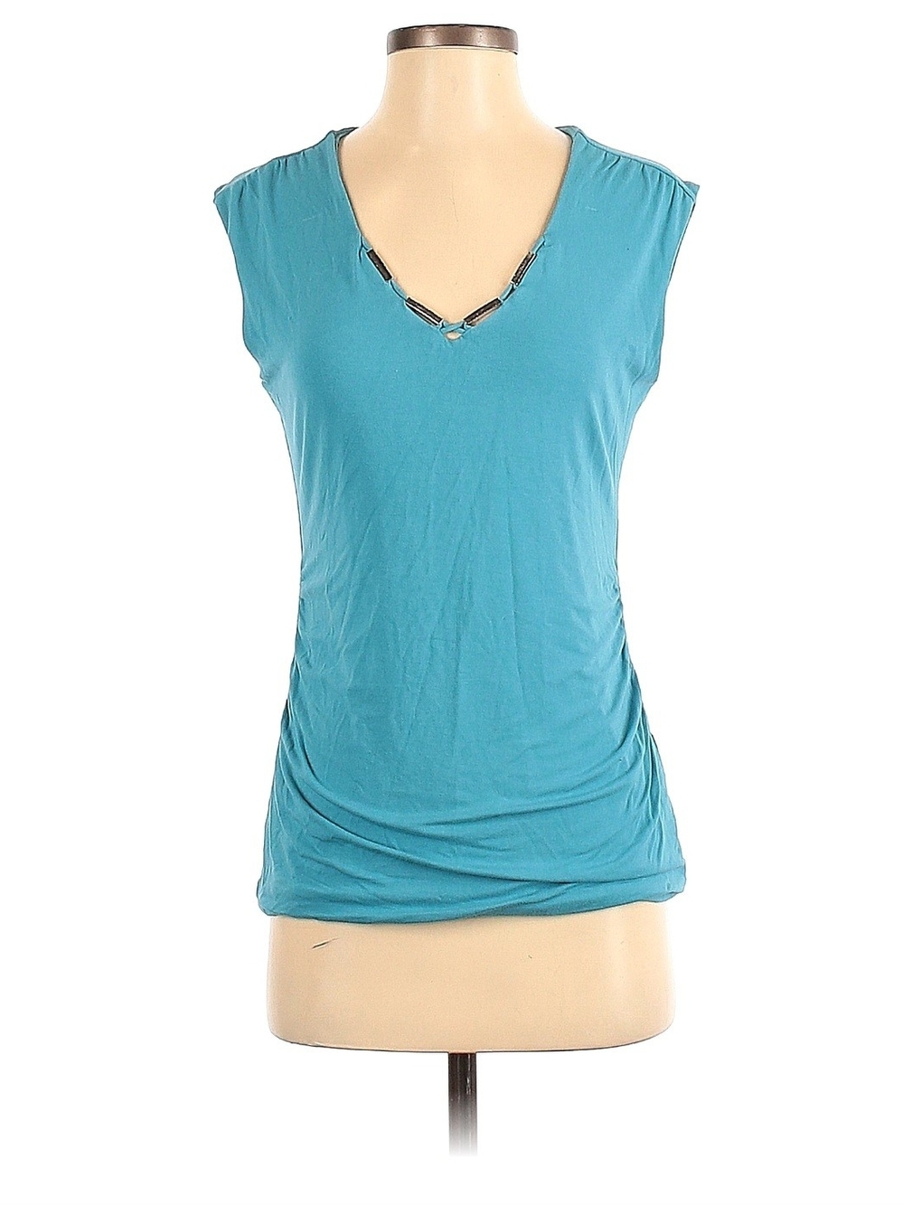 White House Black Market Teal V-Neck Tank with Beaded Trim